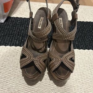 Miu Miu Brown Wedge Sandals with Criss-Cross Straps